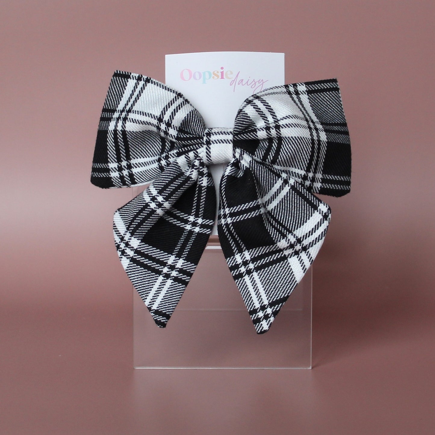 Black and white monochrome plaid tartan hair bow