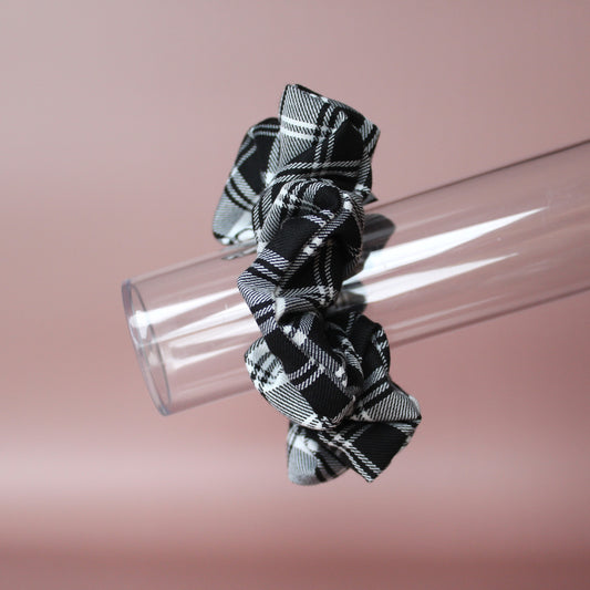 Oversized black and white monochrome plaid tartan scrunchie