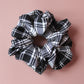 Oversized black and white monochrome plaid tartan scrunchie