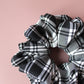 Oversized black and white monochrome plaid tartan scrunchie