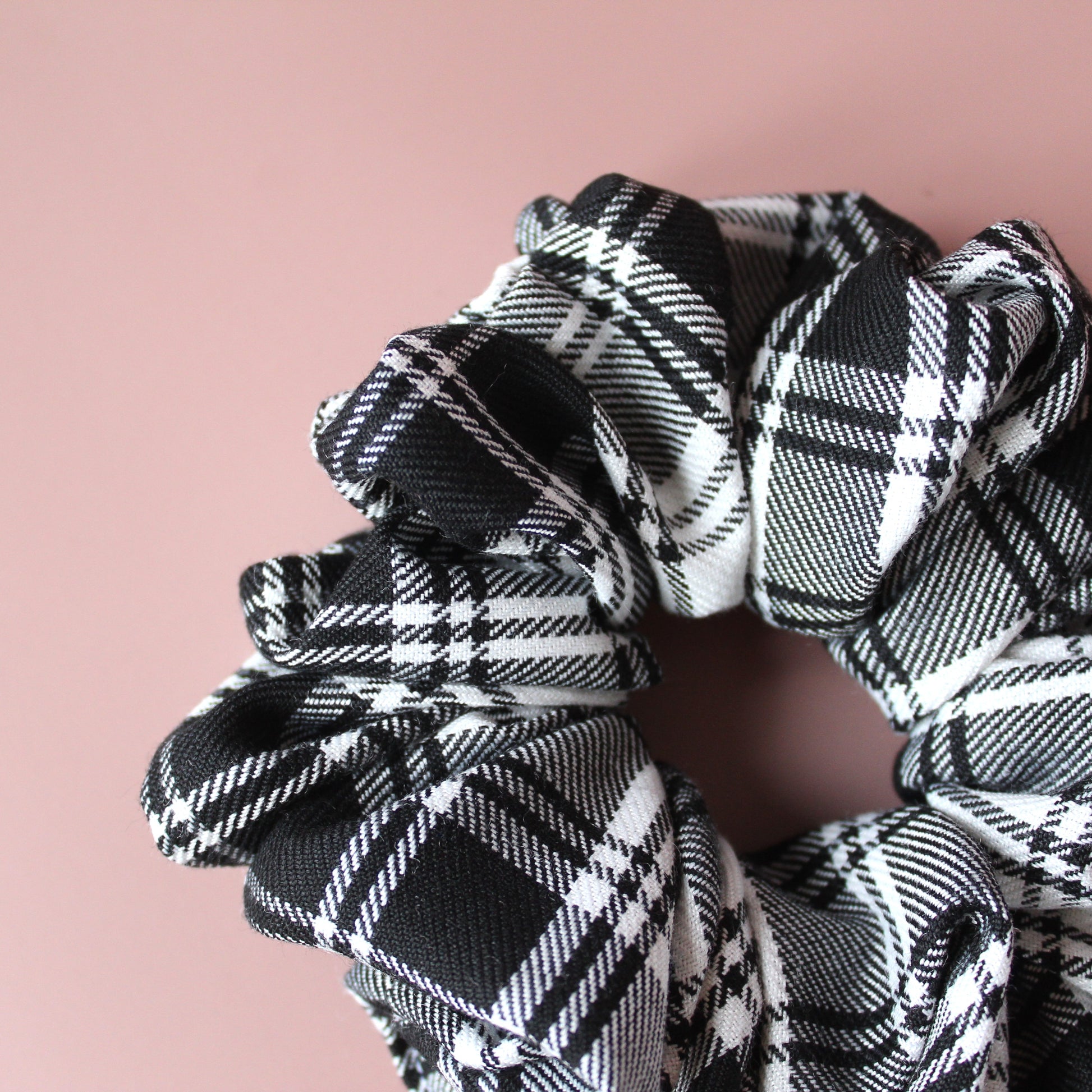 Oversized black and white monochrome plaid tartan scrunchie