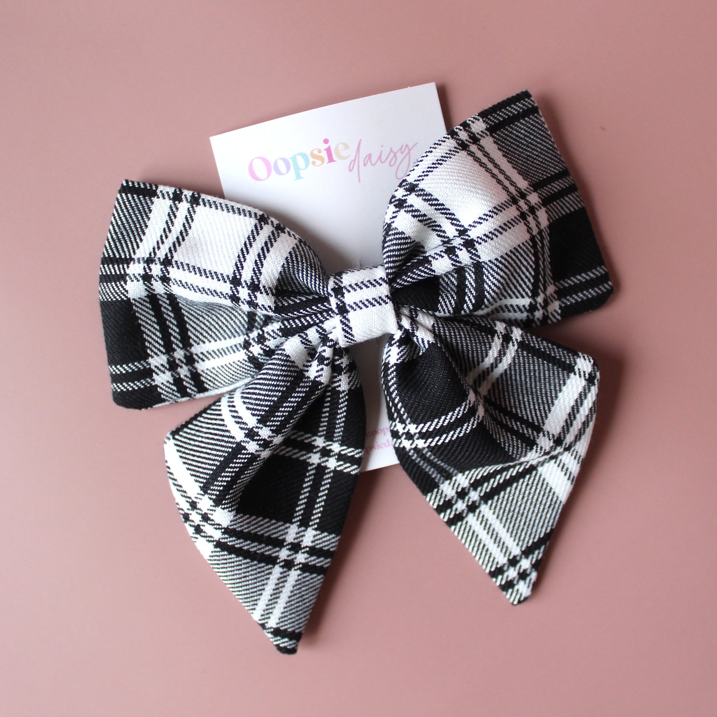 Black and white monochrome plaid tartan hair bow