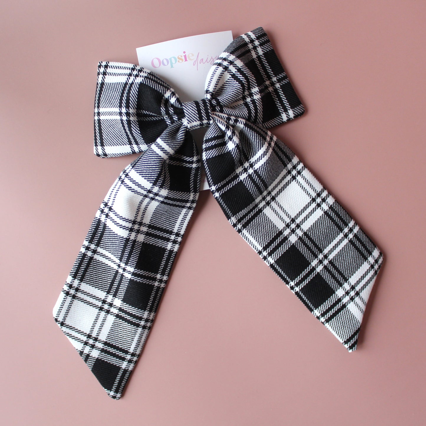 Black and white monochrome plaid tartan hair bow