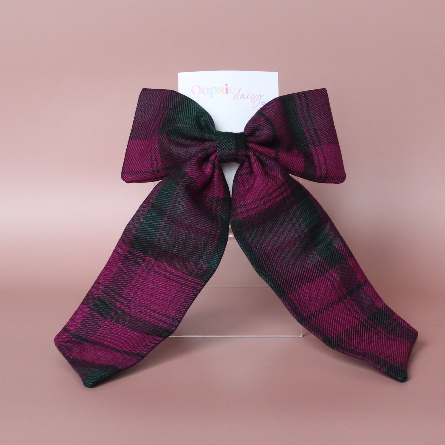 Lindsay pink and green plaid tartan hair bow