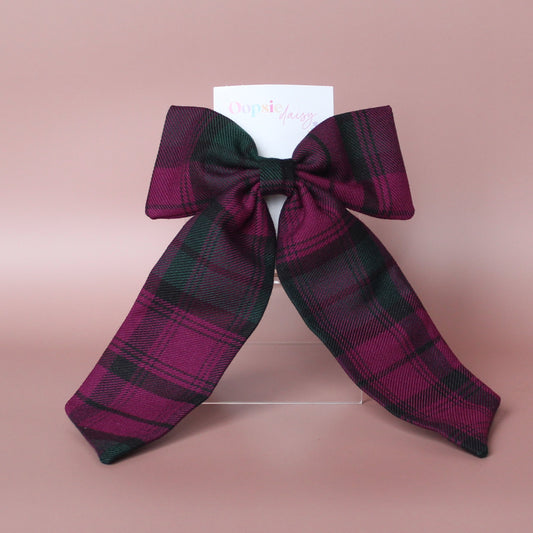 Lindsay pink and green plaid tartan hair bow