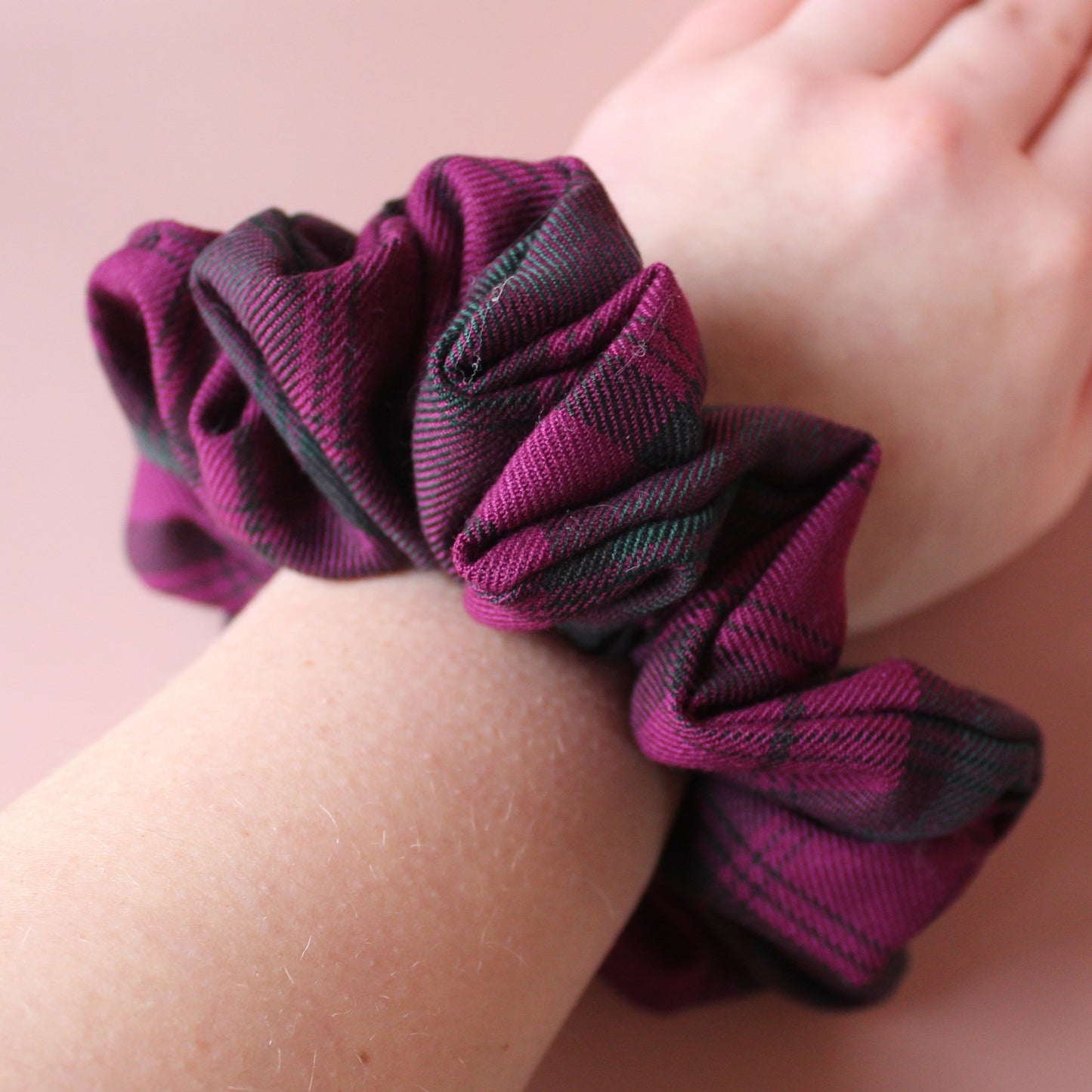 Oversized Lindsay tartan pink and green plaid scrunchie