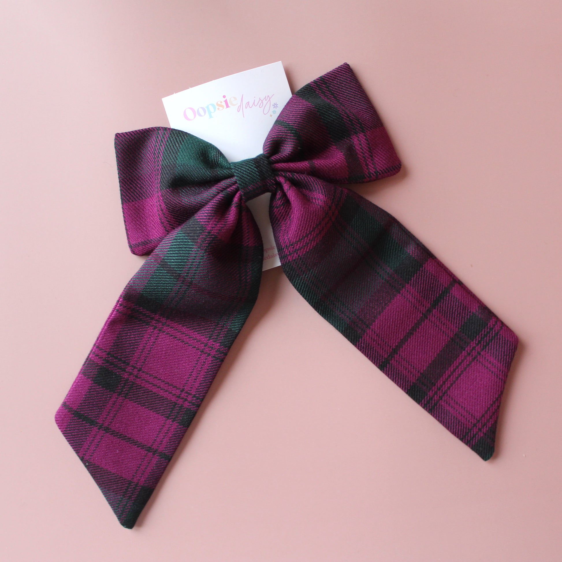 Lindsay pink and green plaid tartan hair bow