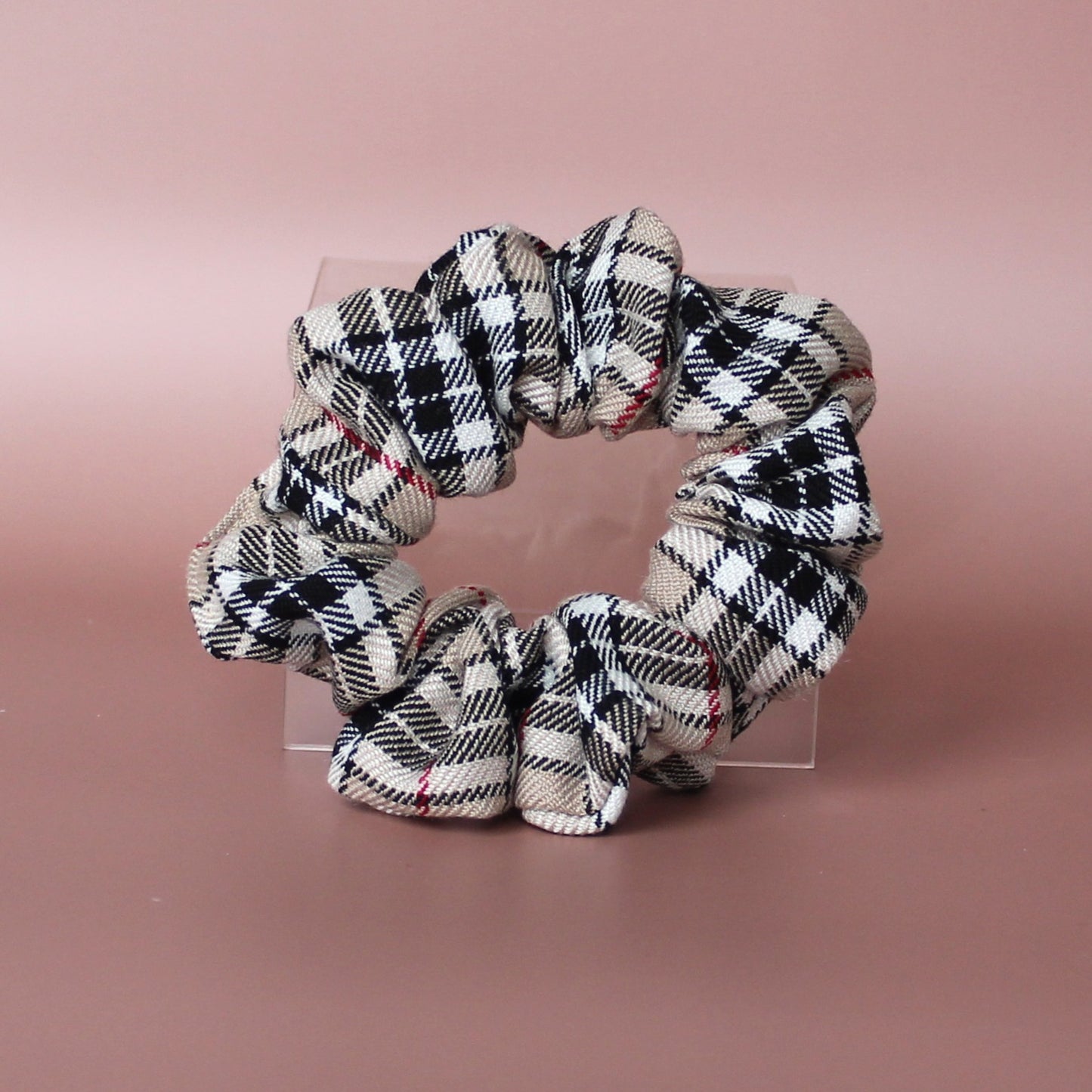 Thomson camel beige and black tartan scrunchie