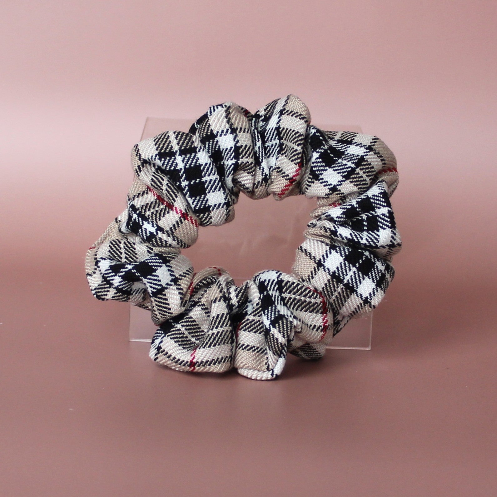 Thomson camel beige and black tartan scrunchie