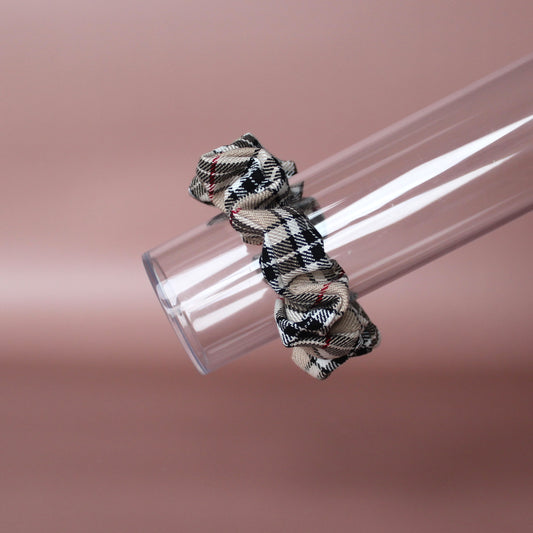 Thomson camel beige and black tartan scrunchie