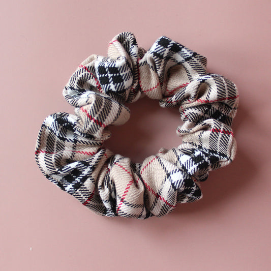 Thomson camel beige and black tartan scrunchie