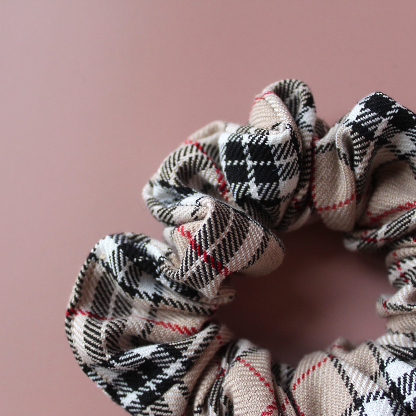 Thomson camel beige and black tartan scrunchie