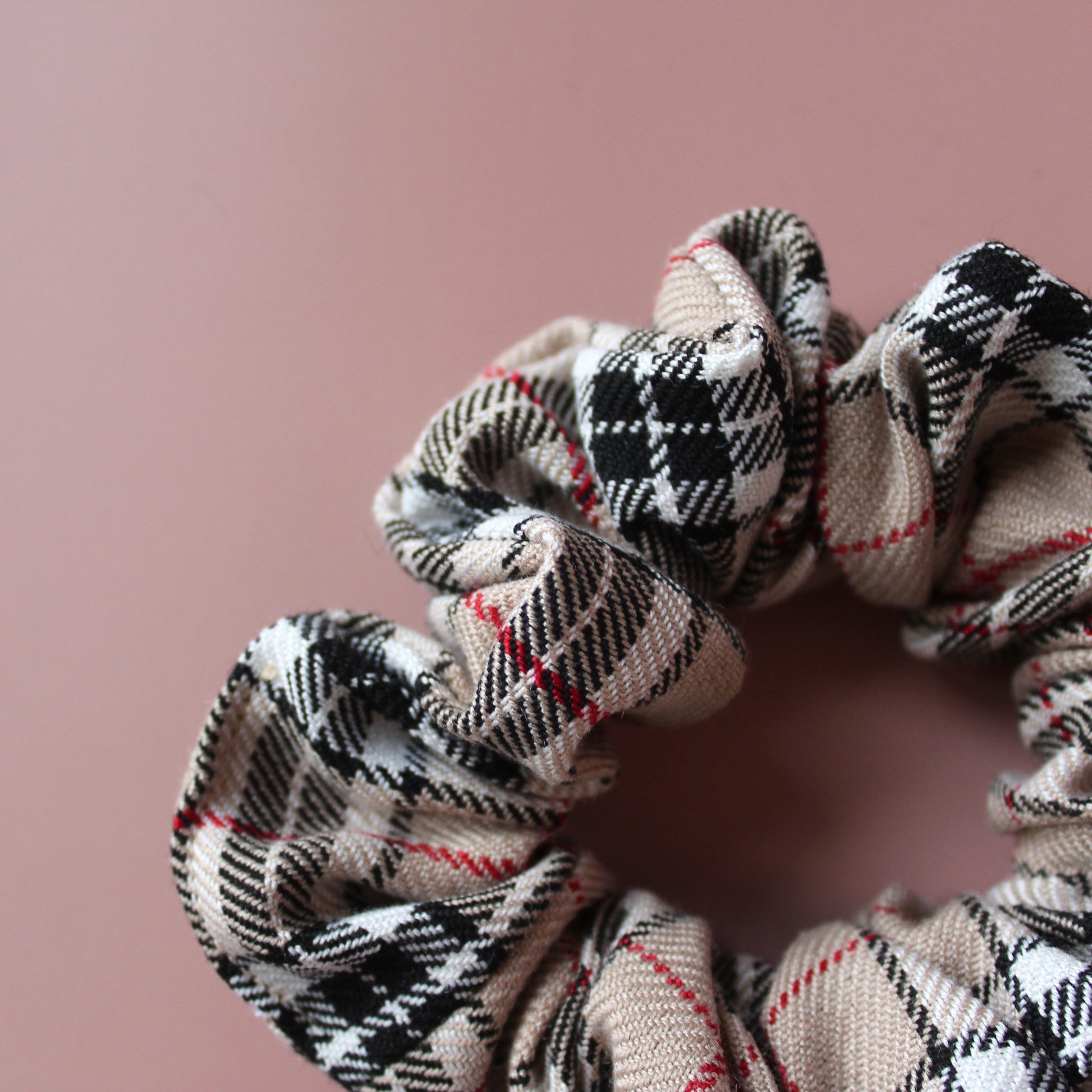 Thomson camel beige and black tartan scrunchie
