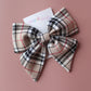 Plaid tartan hair bow in beige and black
