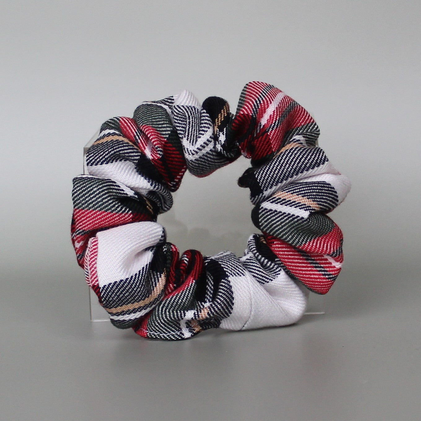Dress stewart red white and  black tartan plaid scrunchie