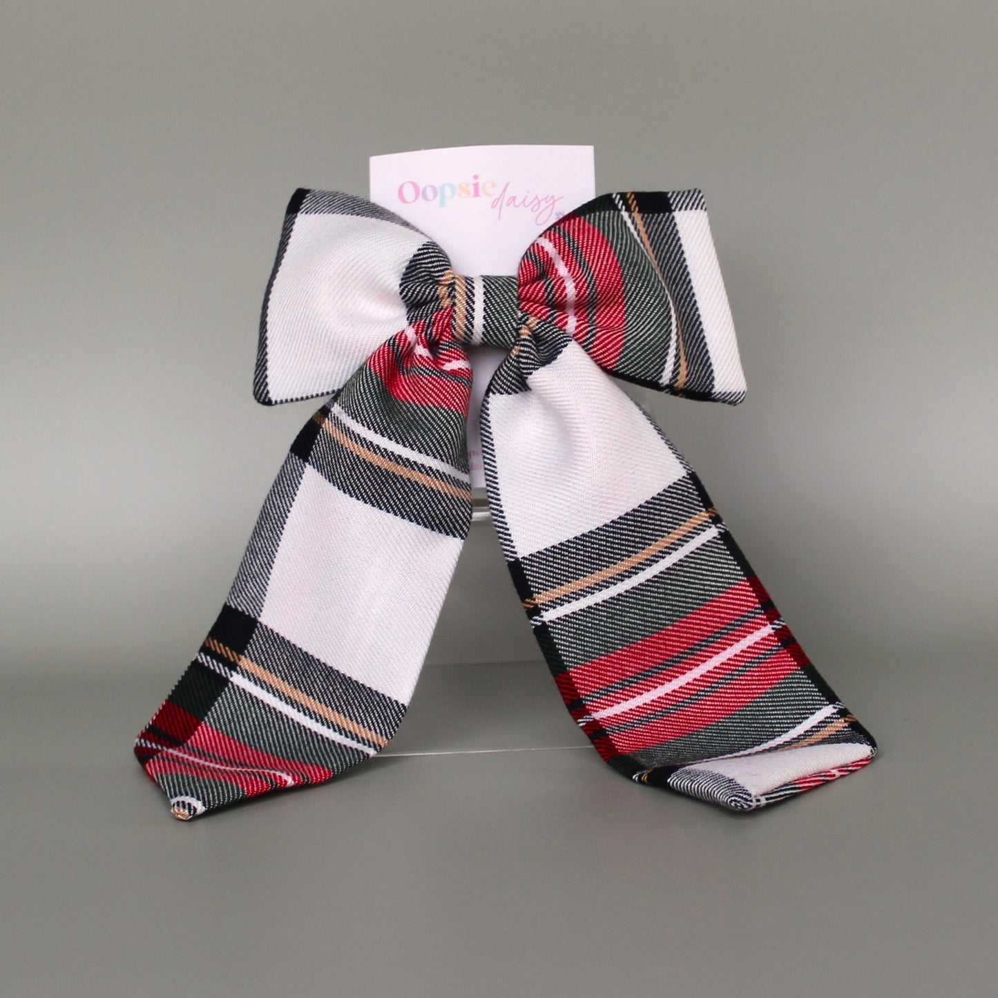 Dress Stewart red and white tartan plaid hair bow