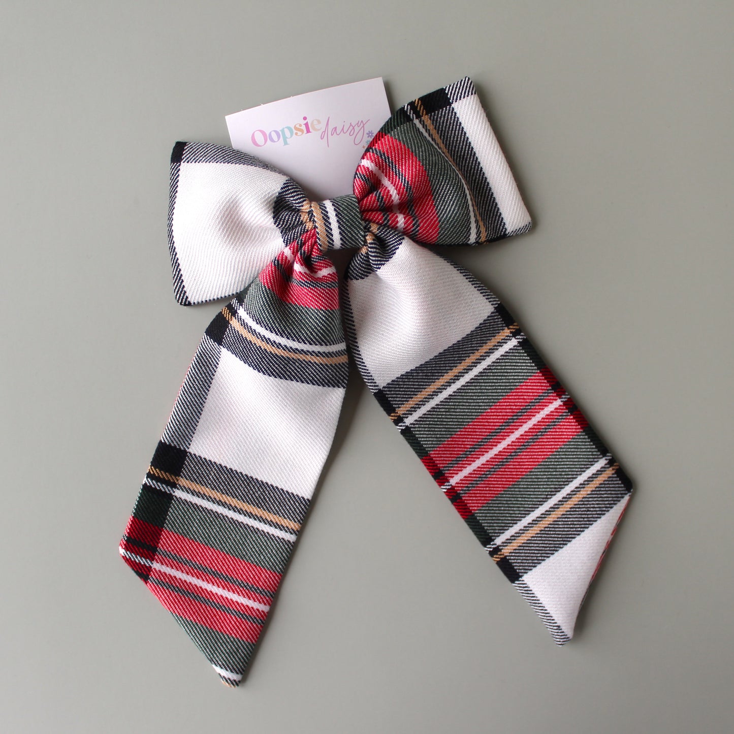 Dress Stewart red and white tartan plaid hair bow