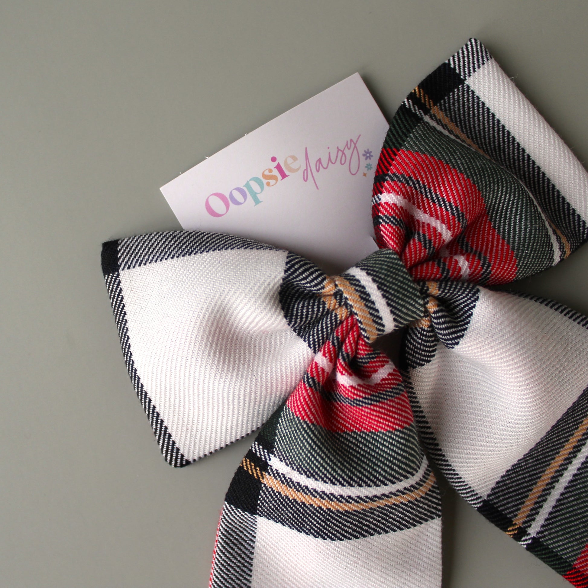 Dress Stewart red and white tartan plaid hair bow