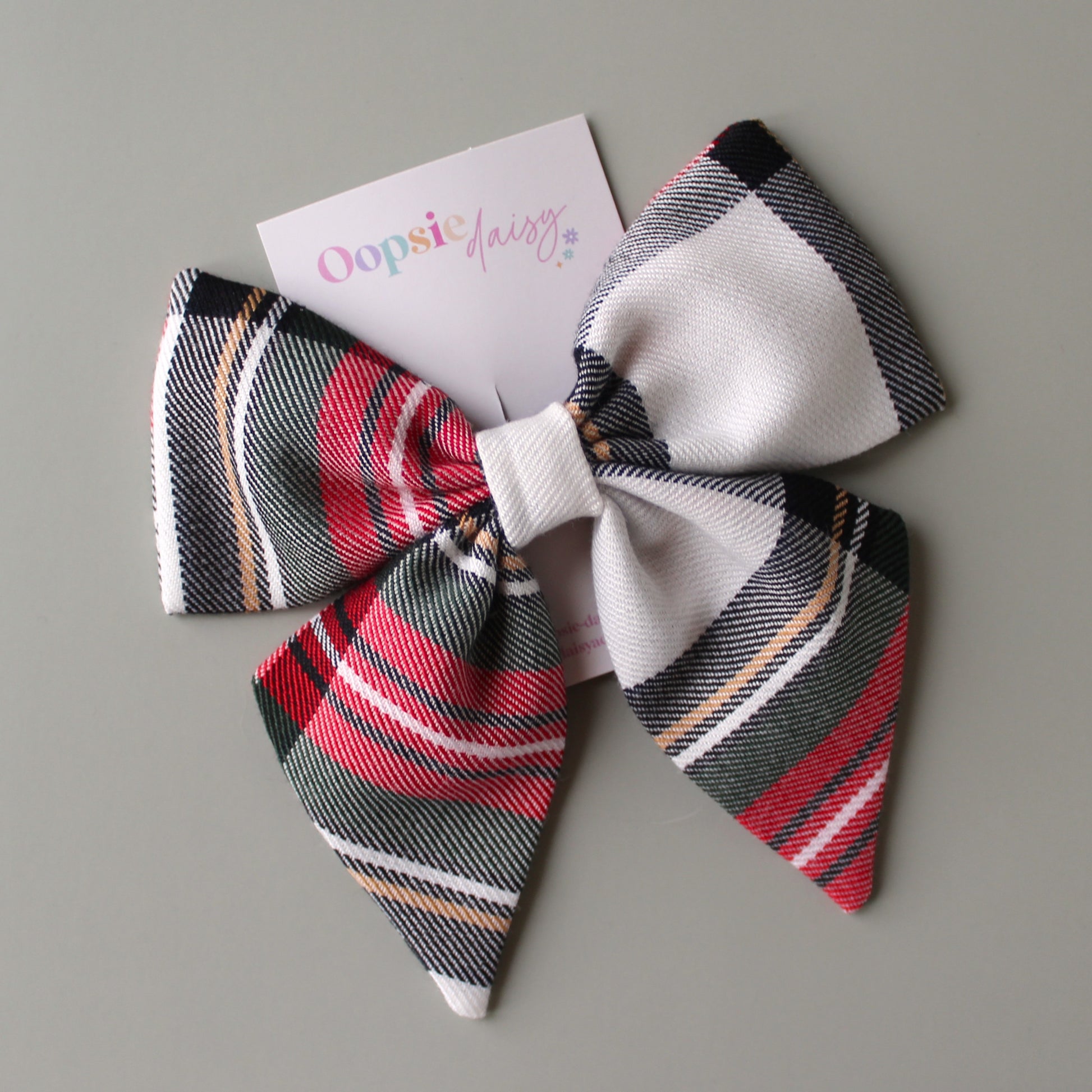 Dress Stewart red and white tartan plaid hair bow