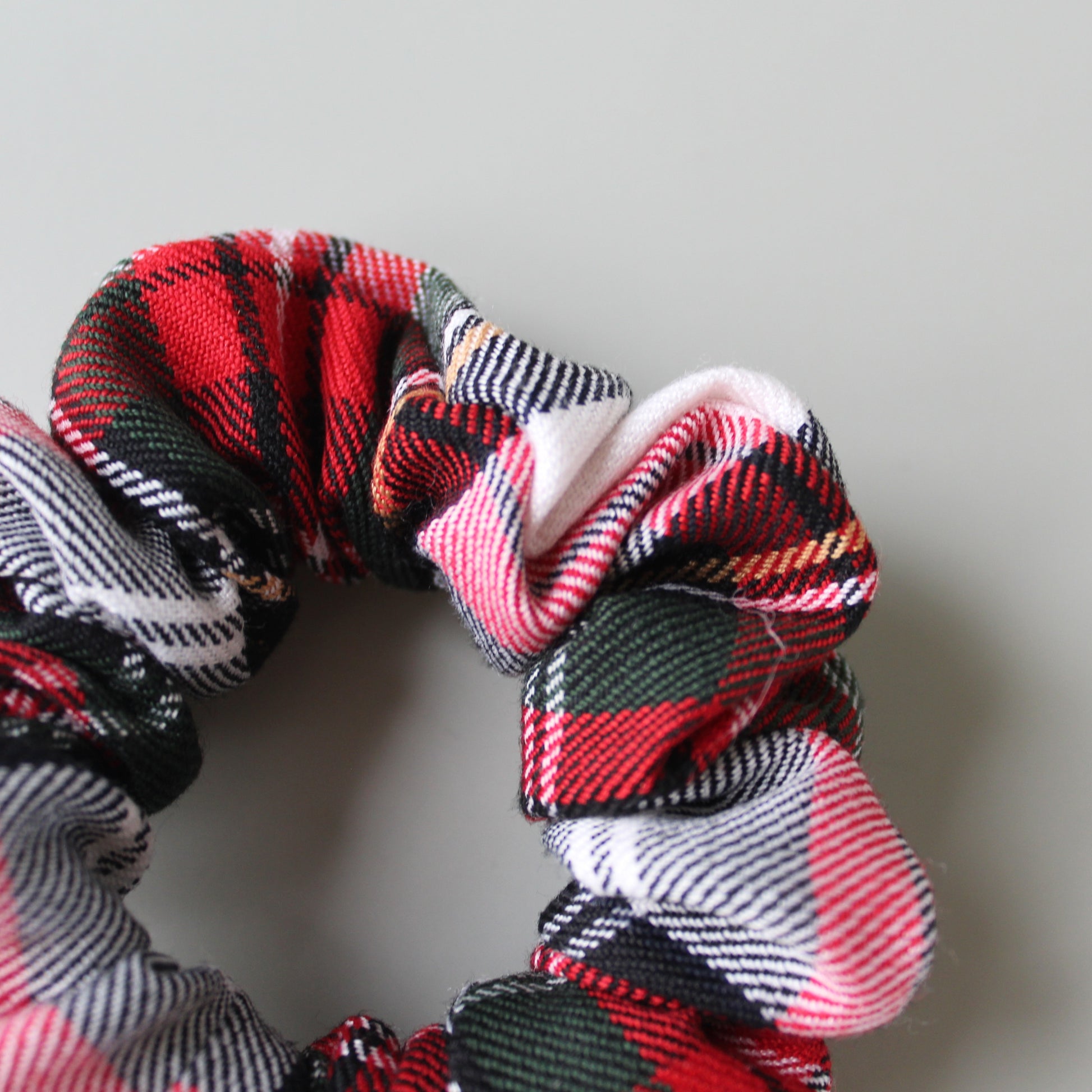 Dress stewart red white and  black tartan plaid scrunchie