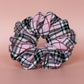 Pink and black tartan plaid oversized hair scrunchie