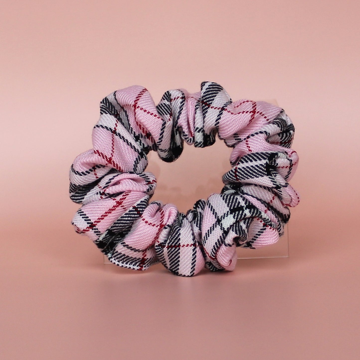 Pink and black tartan plaid hair scrunchie