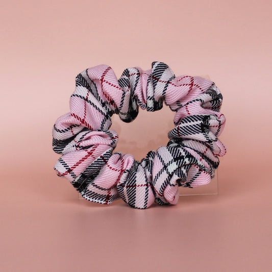 Pink and black tartan plaid hair scrunchie