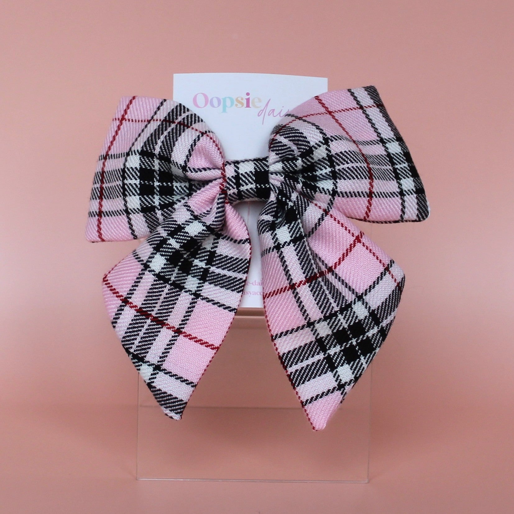 Plaid tartan hair bow in black and pink