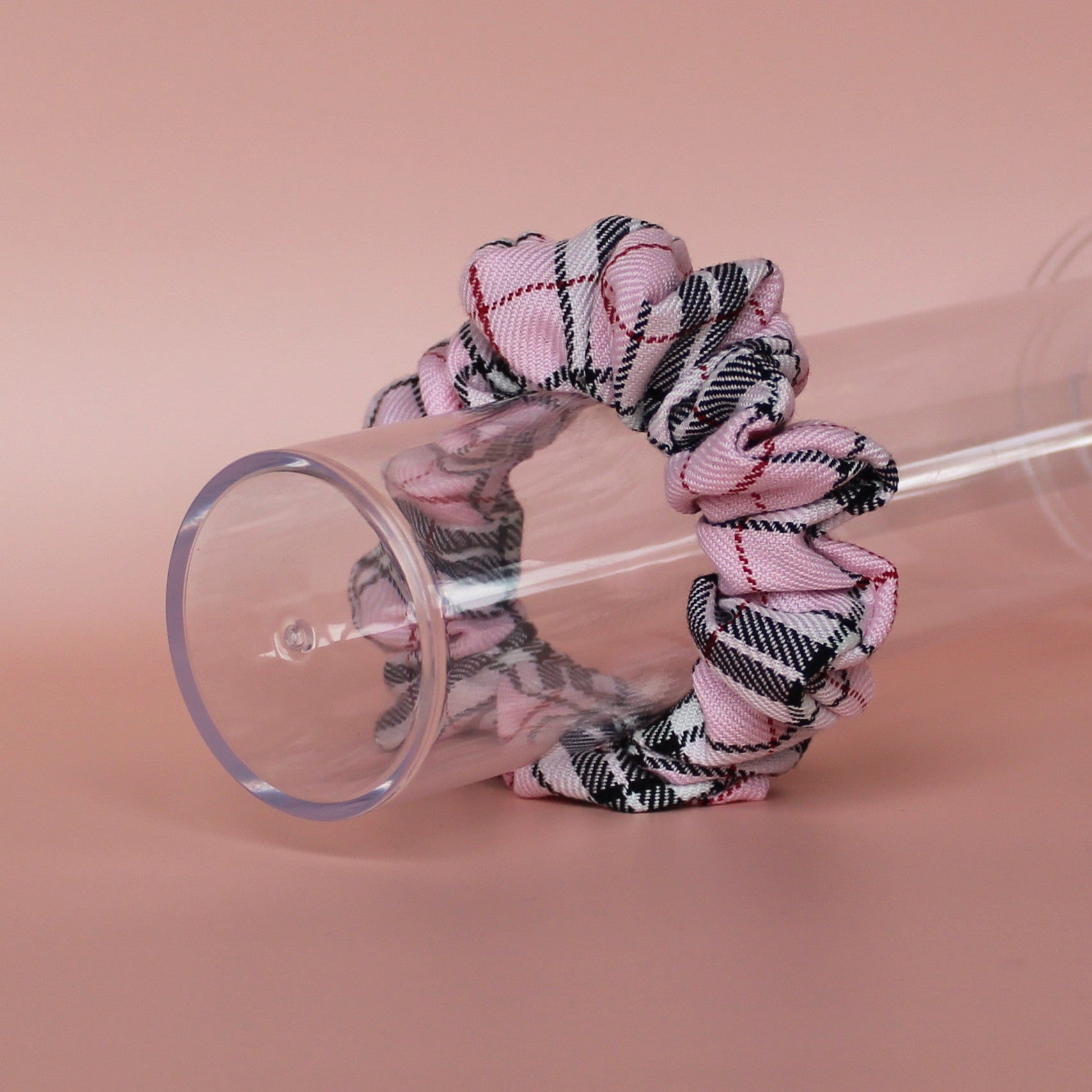 Pink and black tartan plaid hair scrunchie