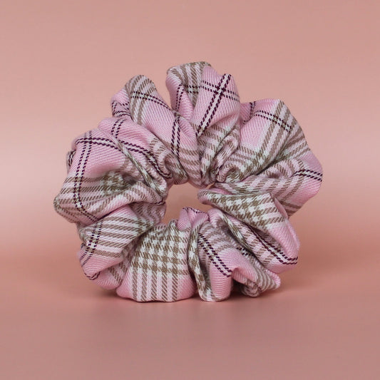 Pink & Beige Tartan Scrunchie - Oversized