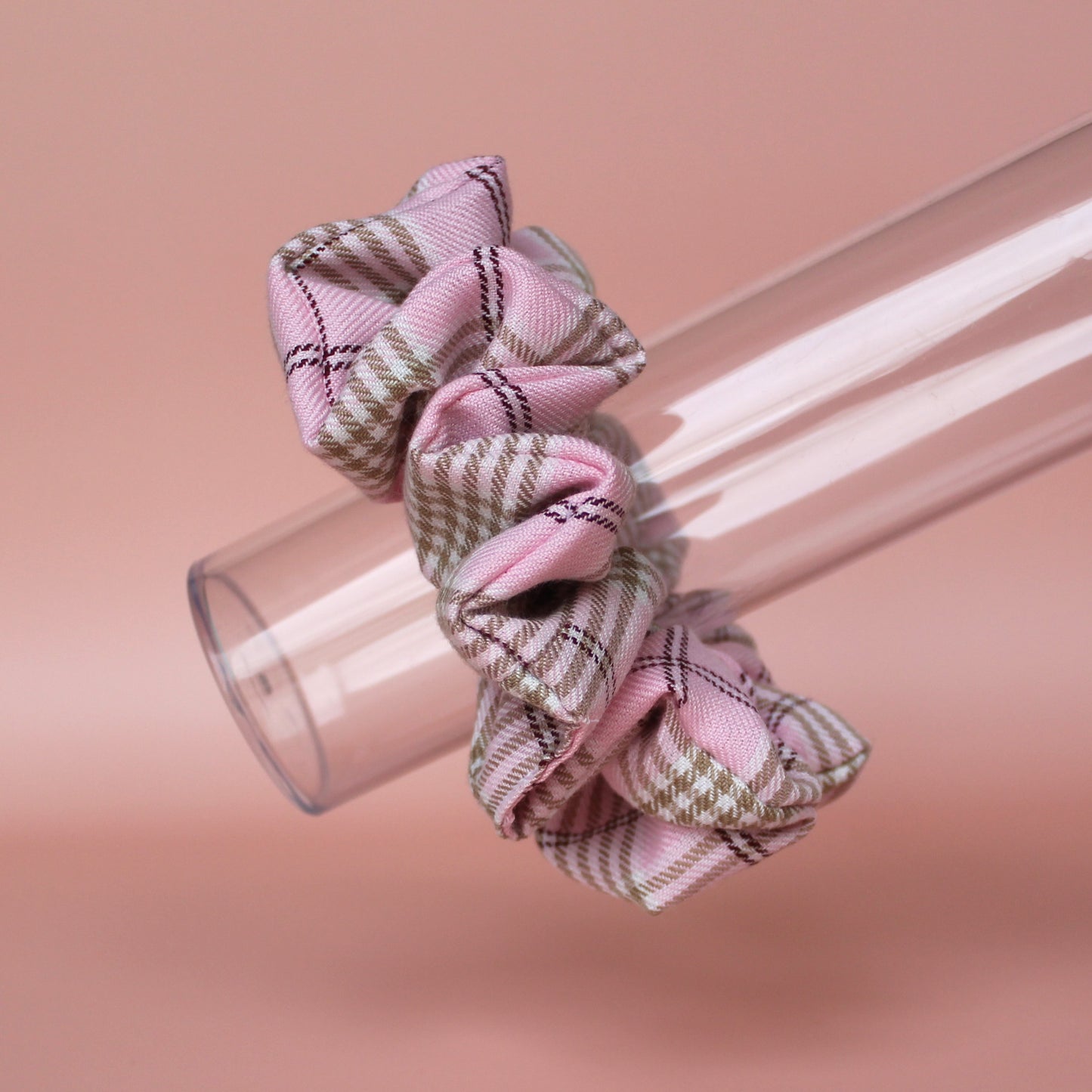 Pink & Beige Tartan Scrunchie - Oversized