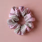 Pink and beige plaid tartan hair scrunchie