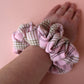 Pink & Beige Tartan Scrunchie - Oversized