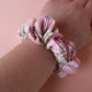 Pink and beige plaid tartan hair scrunchie