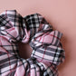 Pink and black tartan plaid oversized hair scrunchie
