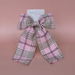 Pink and beige long tartan plaid hair bow