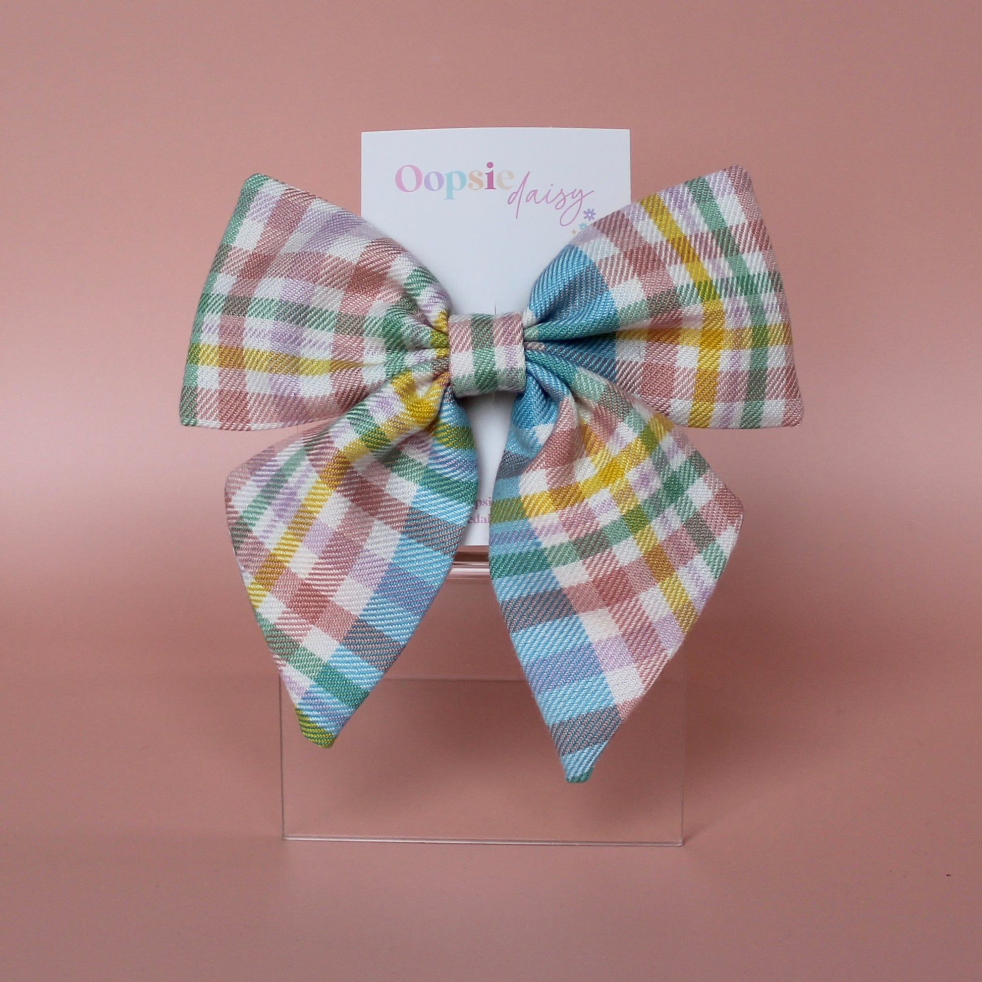 Pastel check plaid hair bow
