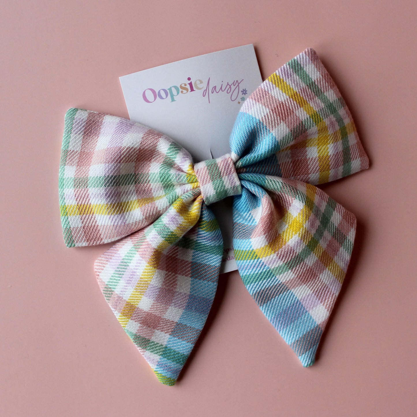Pastel check plaid hair bow