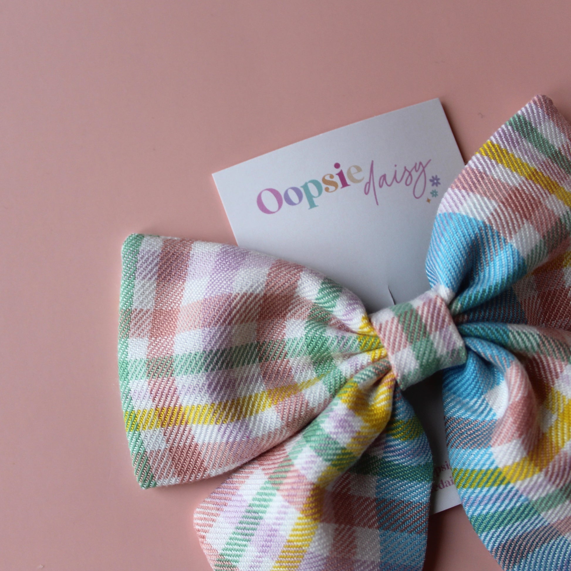 Pastel check plaid hair bow