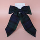 Black Watch tartan hair bow in dark navy and dark green plaid