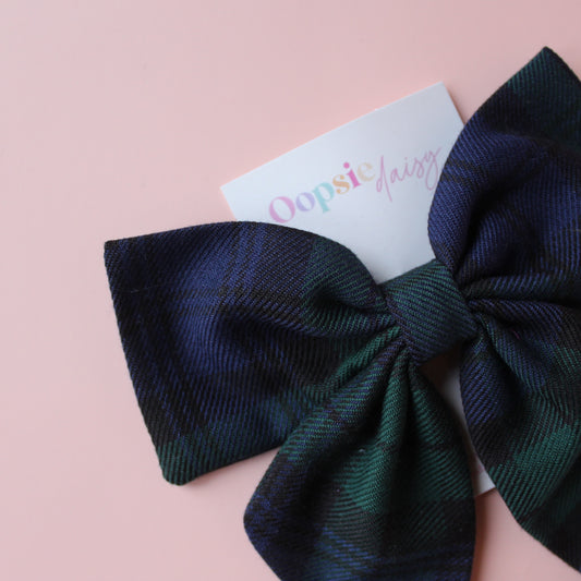 Small Black Watch plaid tartan hair bow
