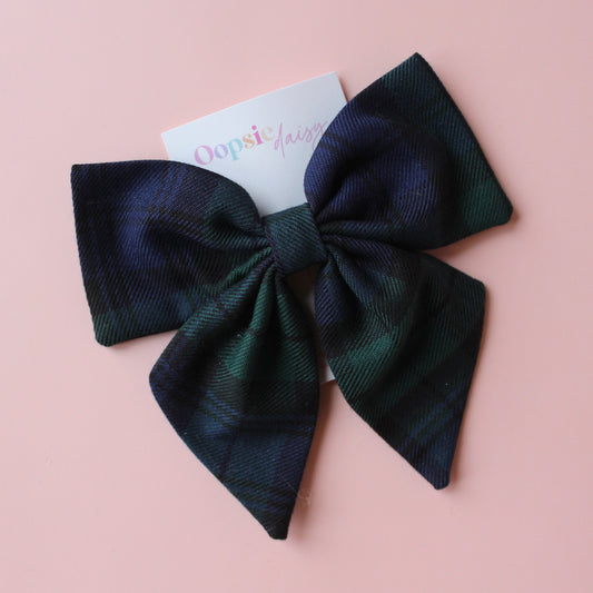 Small Black Watch plaid tartan hair bow