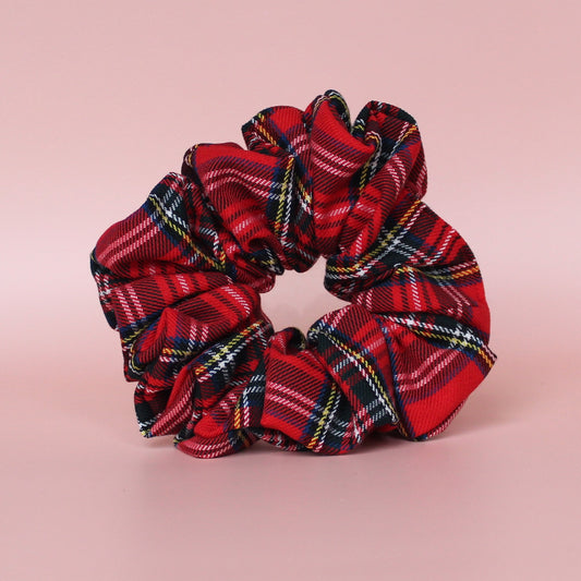 Oversized scrunchie in Royal Stewart red tartan check fabric
