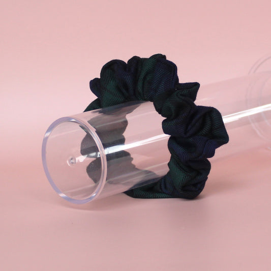 Black watch navy and green tartan scrunchie