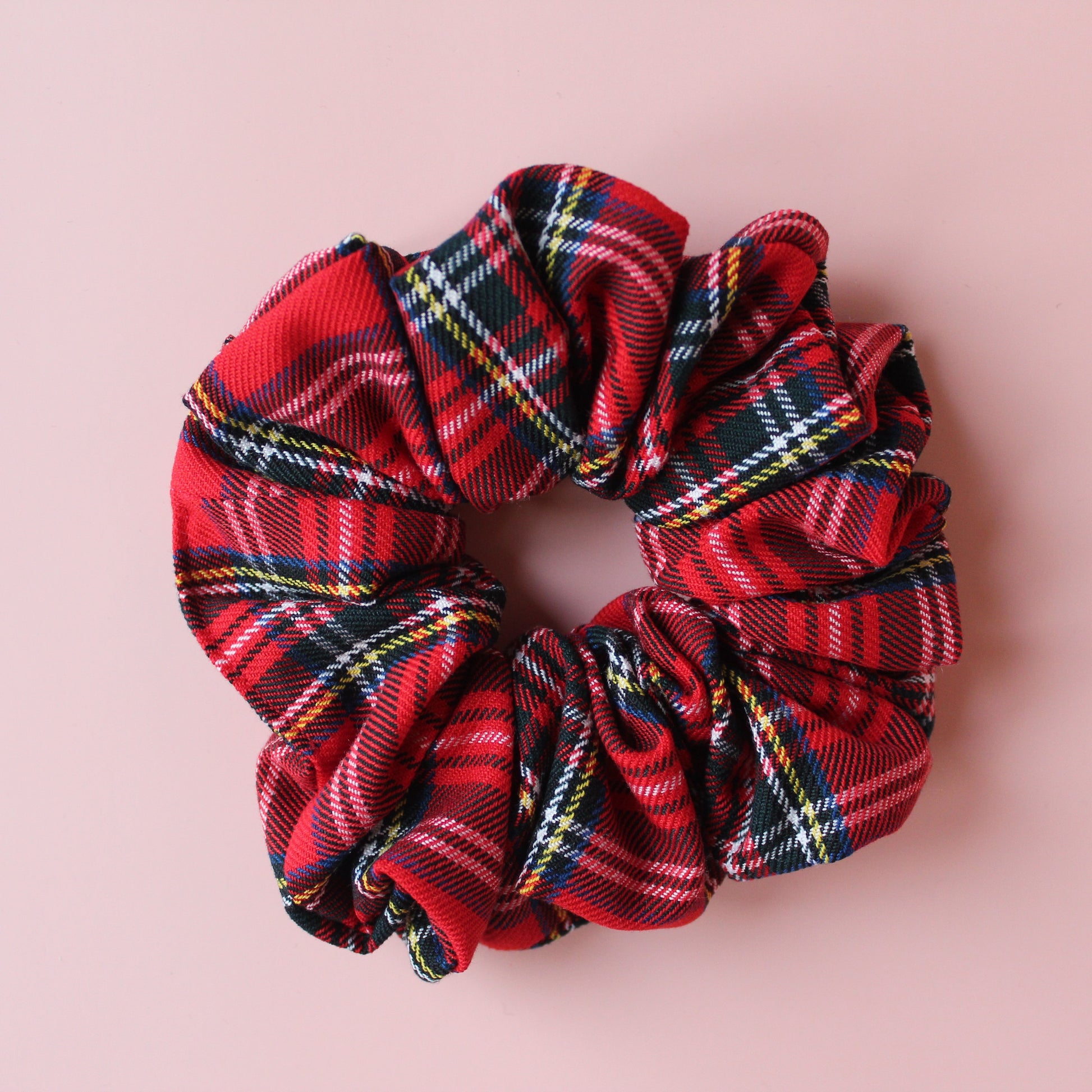 Oversized scrunchie in Royal Stewart red tartan check fabric