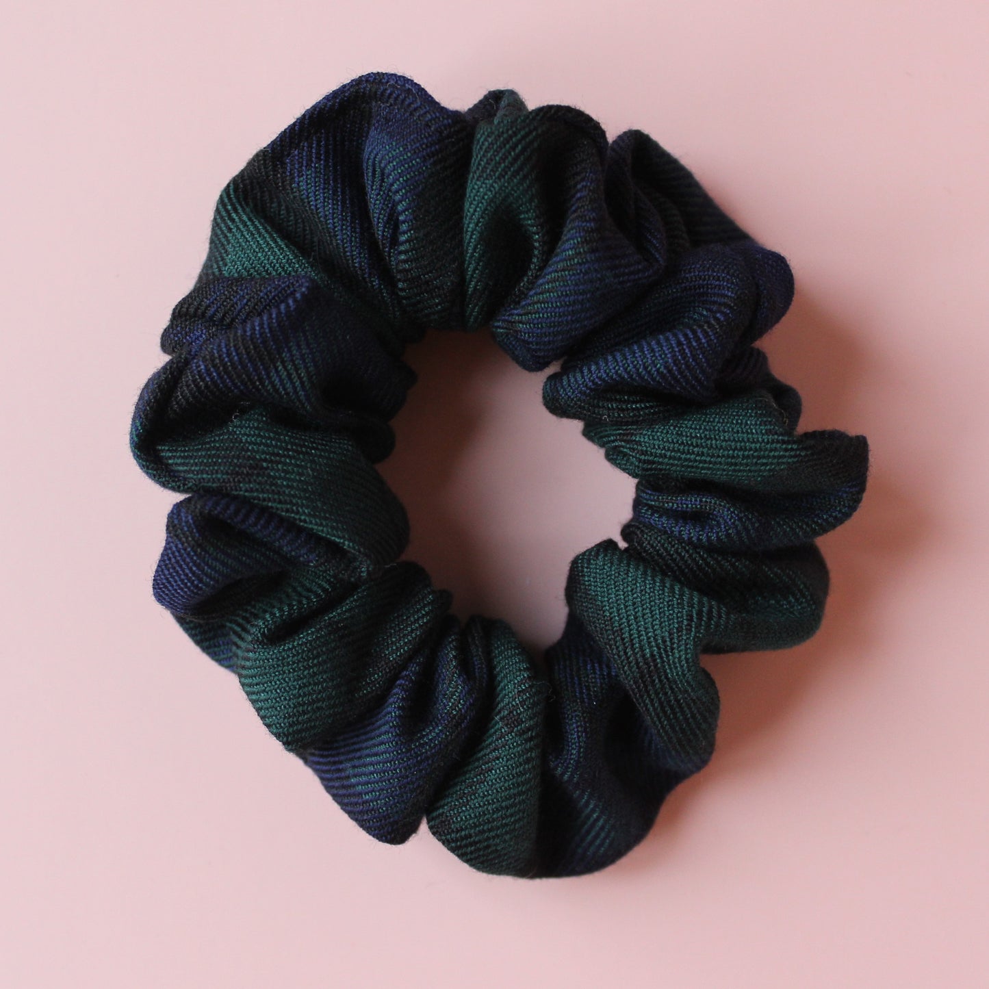 Black watch navy and green tartan scrunchie
