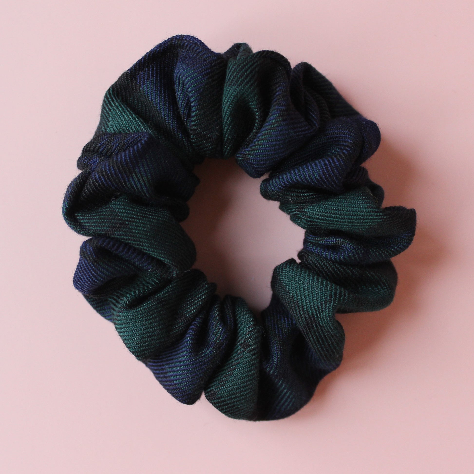 Black watch navy and green tartan scrunchie