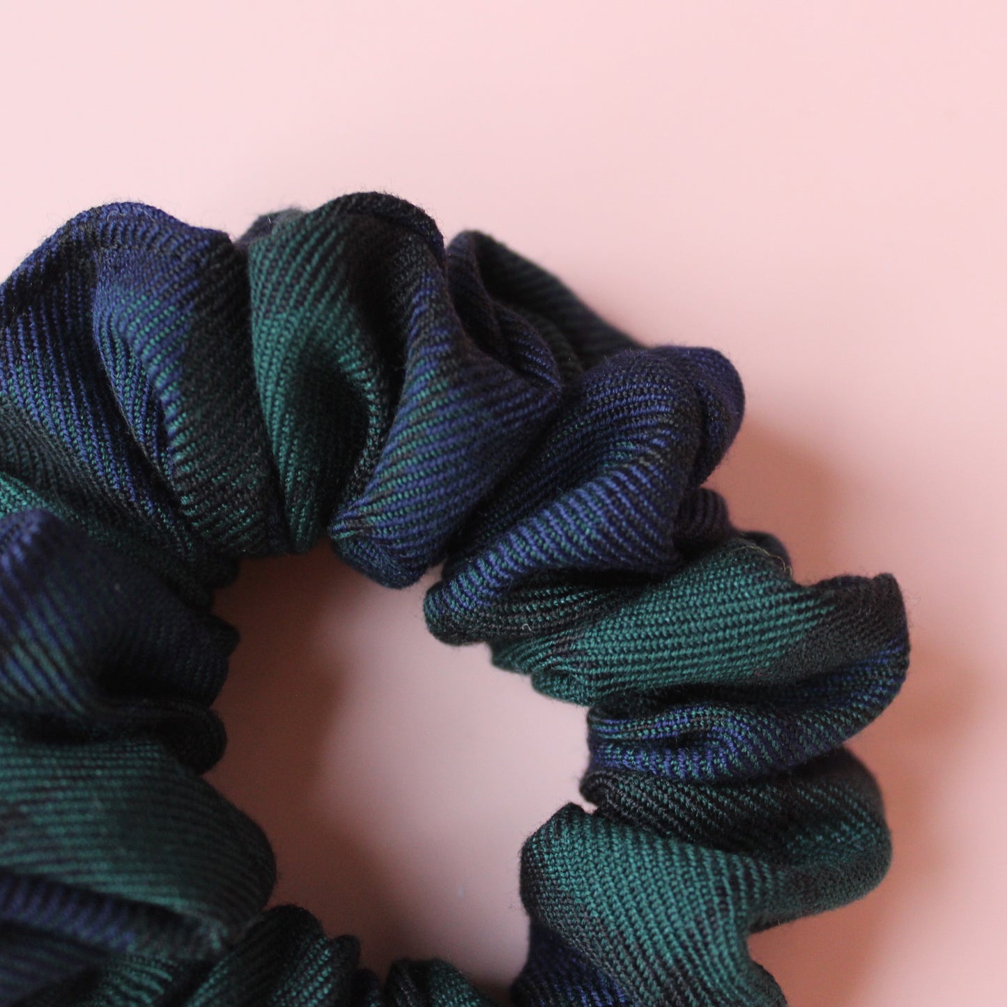 Black watch navy and green tartan scrunchie