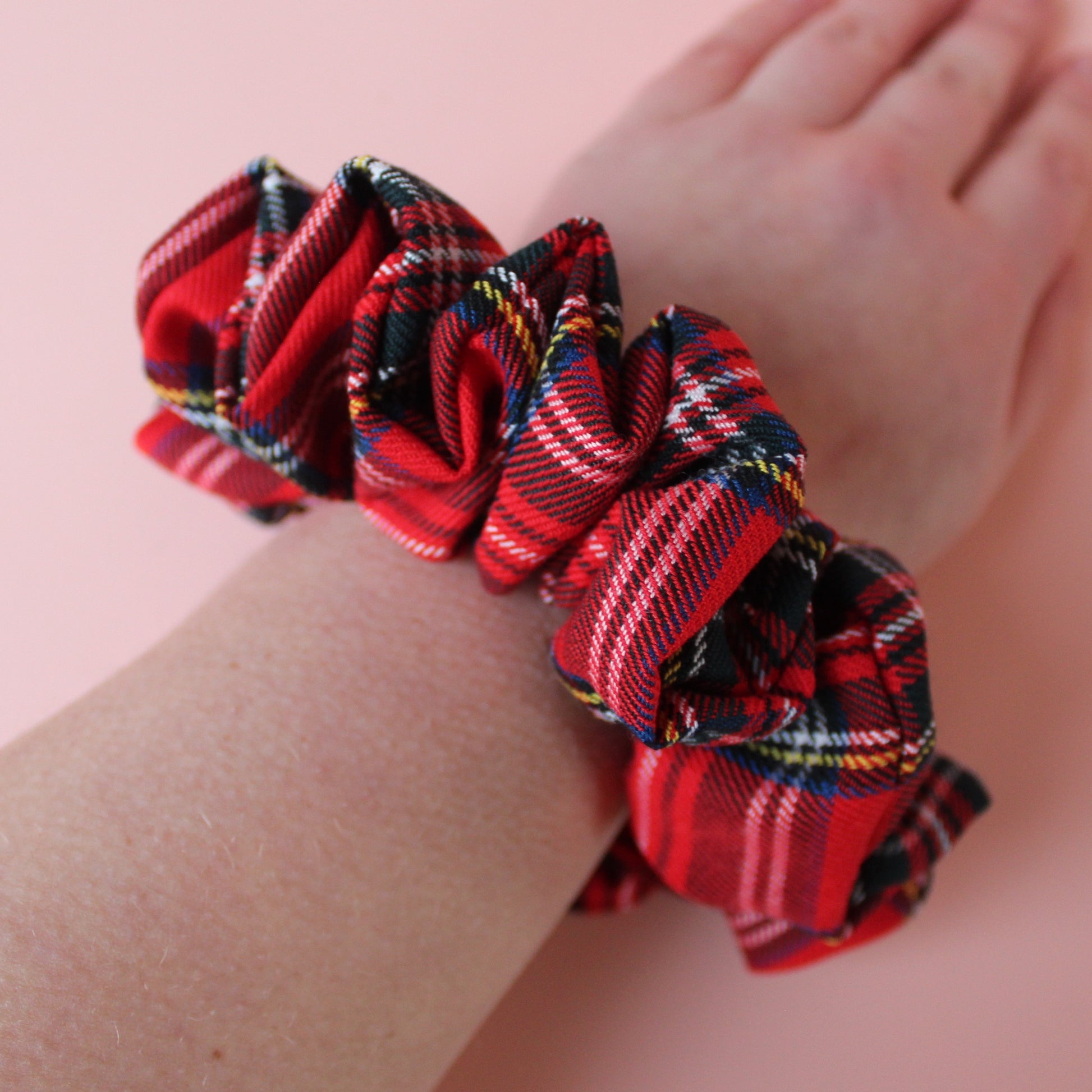 Oversized scrunchie in Royal Stewart red tartan check fabric