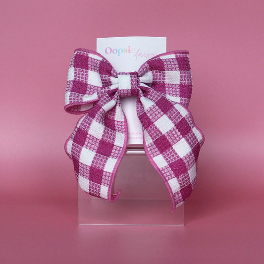 Hot pink and white gingham hair bow